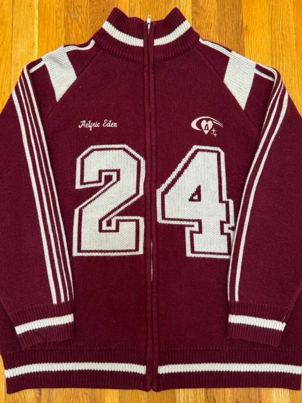 Aelfric Eden Full Zip # 24 Jacquard Cardigan Burgundy/Cream Sweater Size XLarge